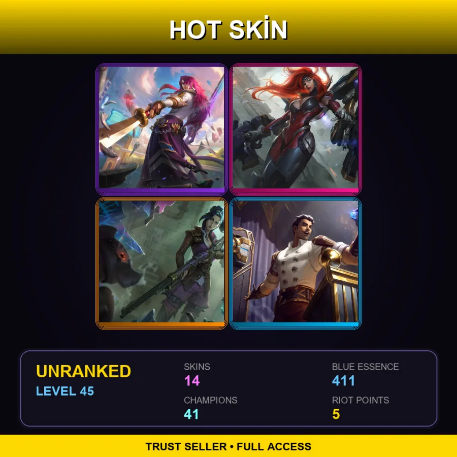 LAN | Lv45 | Unranked | 14 Skin | 41 Champ — LoL account