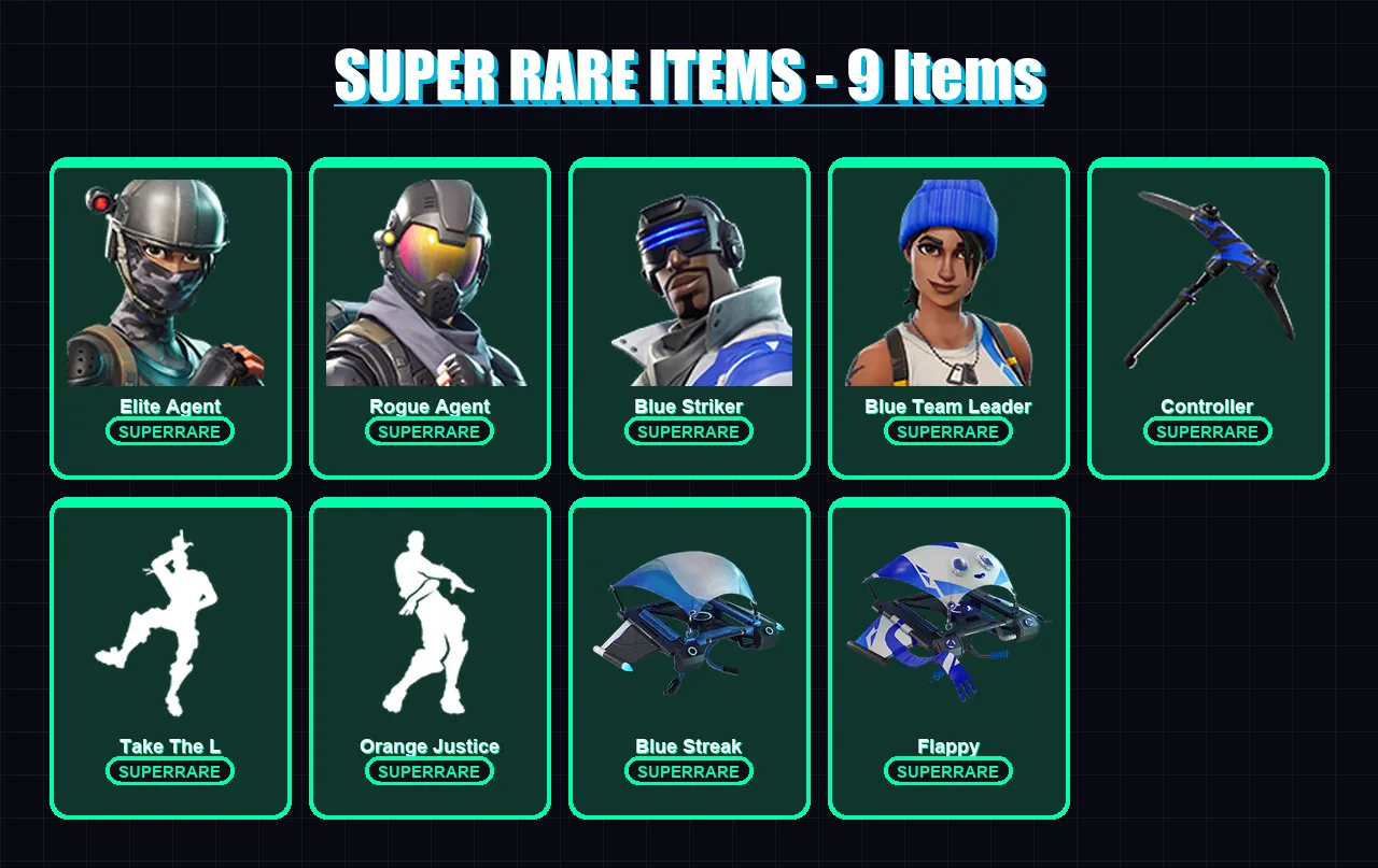 [PS4/PS5/XBOX/PC] | Elite Agent | Rogue Agent | Blue Striker | Blue Team Leader | The Visitor | 44 skin | 59 pickaxe | 60 emote | 63 glider | Lv983