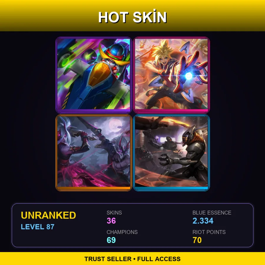 SG | Arcade Corki | Battle Academia Ezreal | Blood Moon Master Yi | PROJECT: Yi | 36 Skin | 69 Champ | Lv87