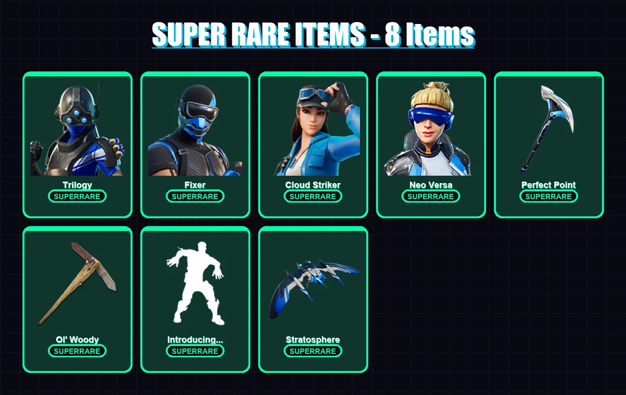 [PC/XBOX] | Trilogy | Fixer | Cloud Striker | Neo Versa | The Foundation | 126 skin | 126 pickaxe | 88 emote | 110 glider | Lv1479