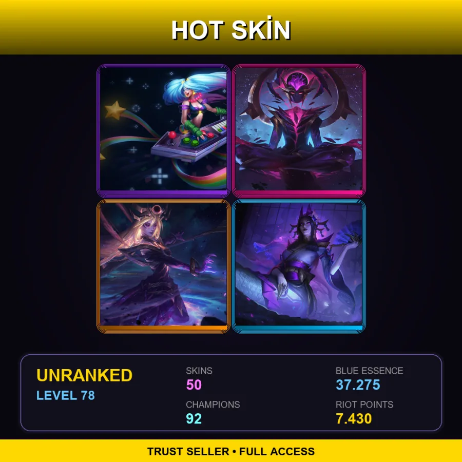 EUNE | Lv78 | Unranked | 50 Skin | 92 Champ