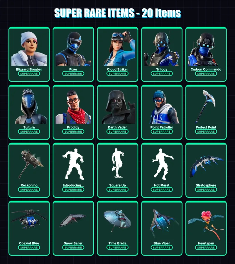 [PS4/PS5/XBOX/PC] | Blizzard Bomber | Fixer | Cloud Striker | Trilogy | Carbon Commando | 251 skin | 229 pickaxe | 204 emote | 218 glider | Lv2867