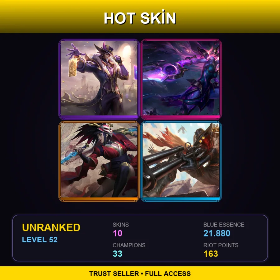 RU | Lv52 | Unranked | 10 Skin | 33 Champ — LoL account