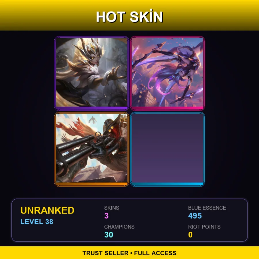 EUNE | Lv38 | Unranked | 3 Skin | 30 Champ — LoL account