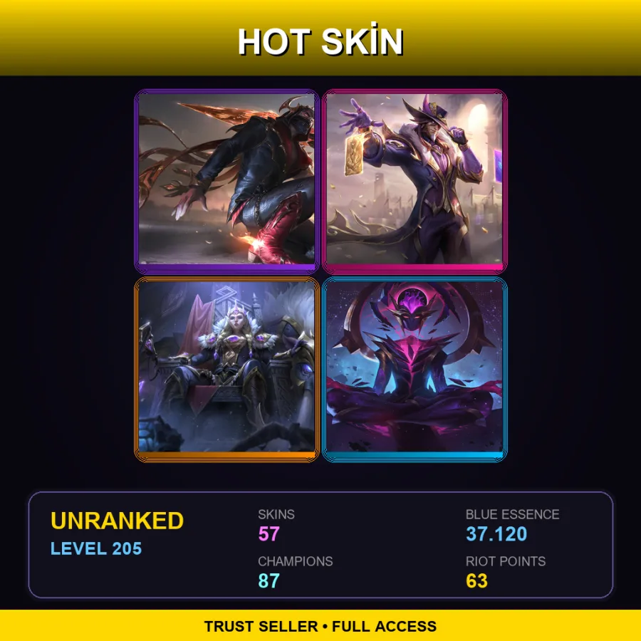 BR | Prestige High Noon Talon | Victorious Twisted Fate | Victorious Sejuani | Dark Star Karma | 57 Skin | 87 Champ | Lv205