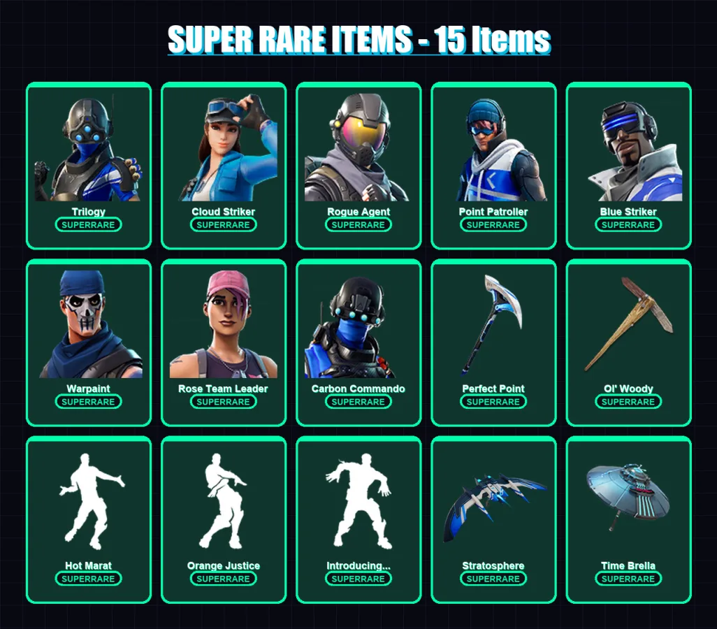 [PS4/PS5/XBOX/PC] | Trilogy | Cloud Striker | Rogue Agent | Point Patroller | Blue Striker | 77 skin | 75 pickaxe | 80 emote | 72 glider | Lv1141