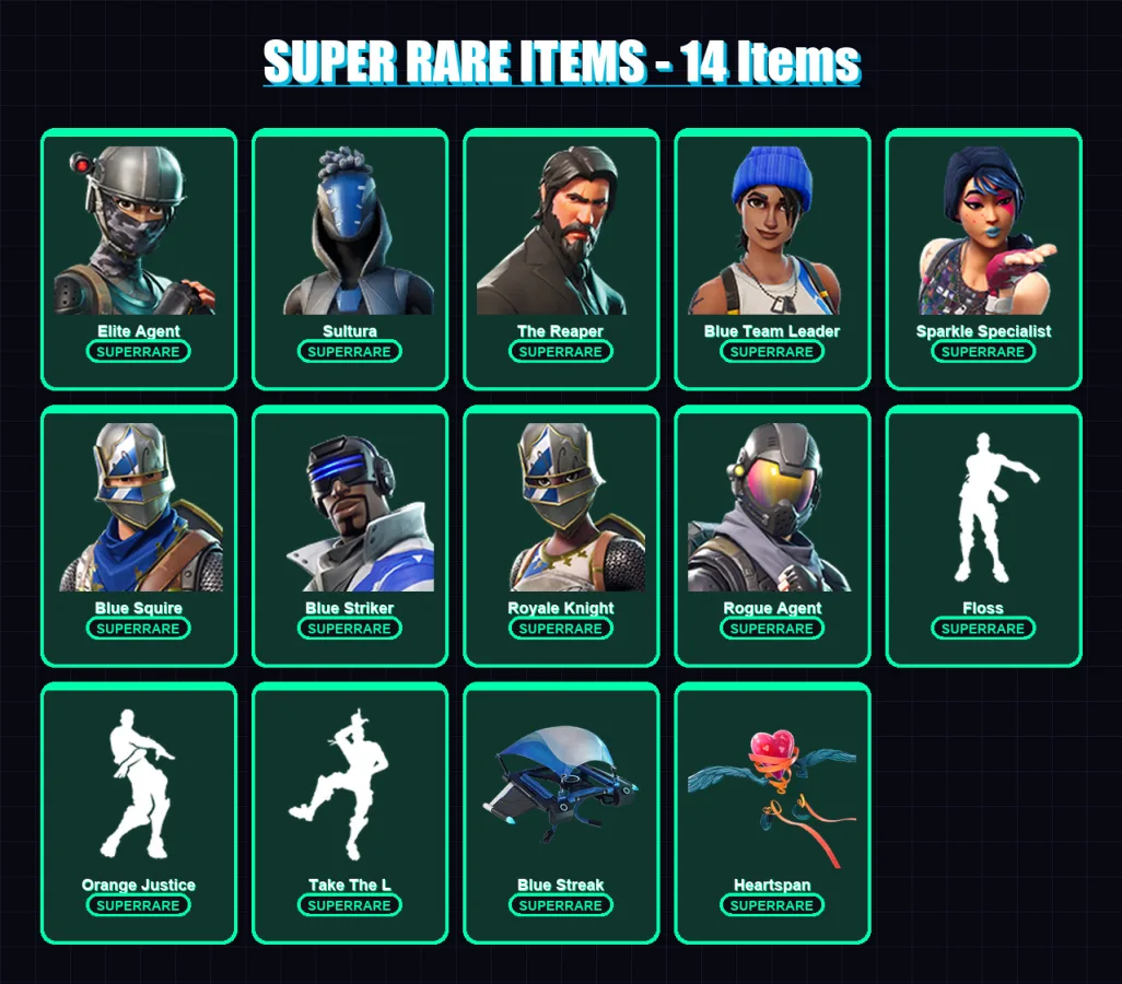 [PS4/PS5/XBOX/PC] | Elite Agent | Sultura | The Reaper | Blue Team Leader | Sparkle Specialist | 29 skin | 16 pickaxe | 34 emote | 26 glider | Lv463