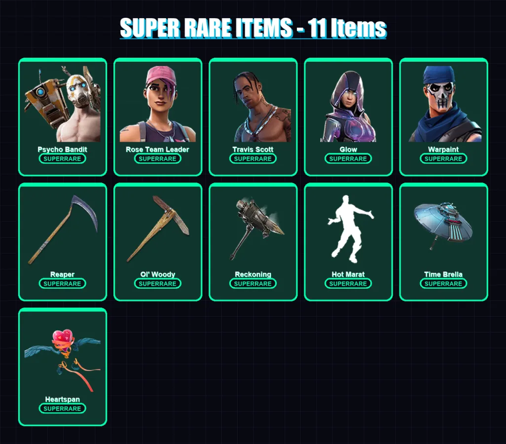 [PC/XBOX] | Psycho Bandit | Rose Team Leader | Travis Scott | Glow | Warpaint | 151 skin | 142 pickaxe | 132 emote | 136 glider | Lv1770
