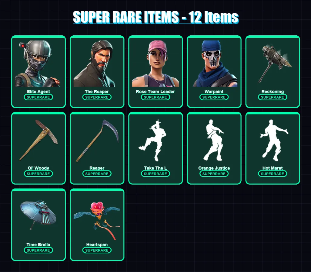 [PC/XBOX/PSN] | Elite Agent | The Reaper | Rose Team Leader | Warpaint | Carbide | 50 skin | 55 pickaxe | 62 emote | 69 glider | Lv1051 — Fortnite account