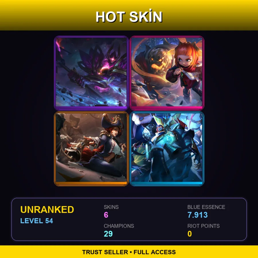 LAN | Lv54 | Unranked | 6 Skin | 29 Champ — LoL account