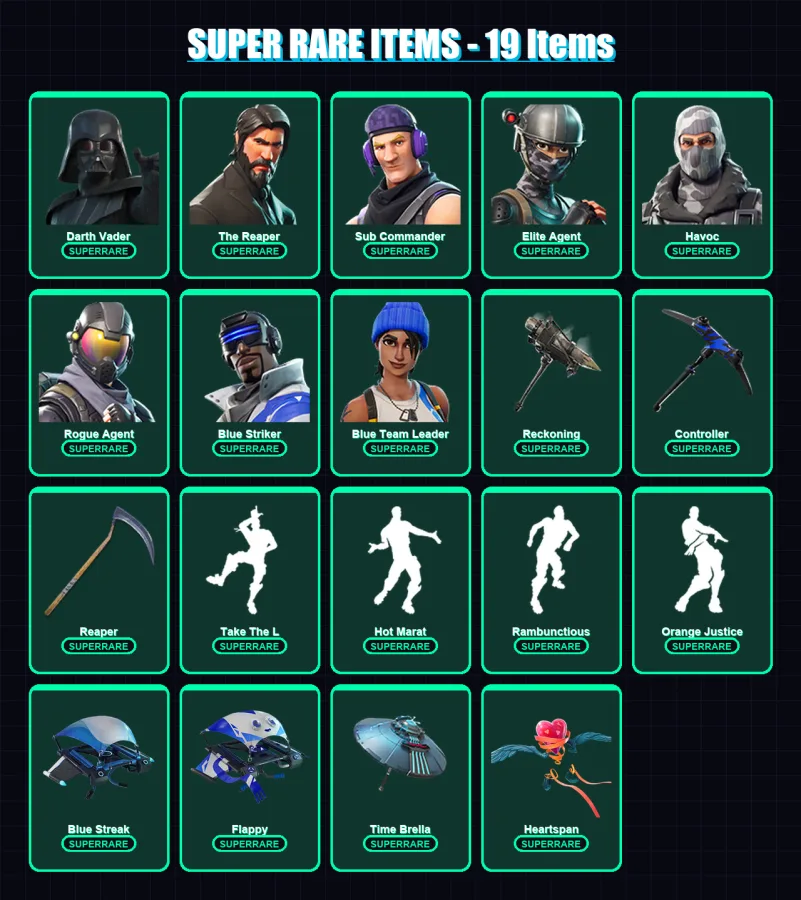 [PS4/PS5/XBOX/PC] | Darth Vader | The Reaper | Sub Commander | Elite Agent | Havoc | 87 skin | 99 pickaxe | 88 emote | 86 glider | Lv1257