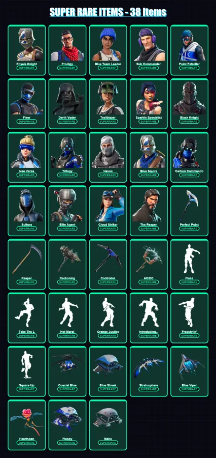 [SWITCH/XBOX/PC] | Royale Knight | Prodigy | Blue Team Leader | Sub Commander | Point Patroller | 86 skin | 76 pickaxe | 79 emote | 85 glider | Lv10