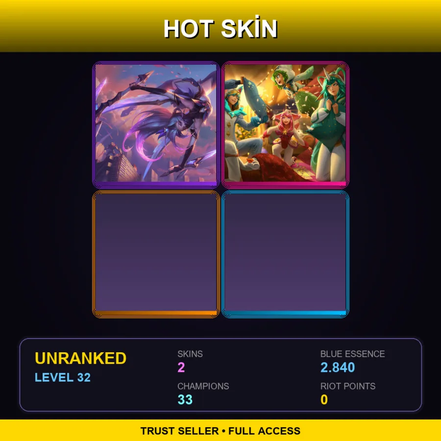 JP | Lv32 | Unranked | 2 Skin | 33 Champ — LoL account