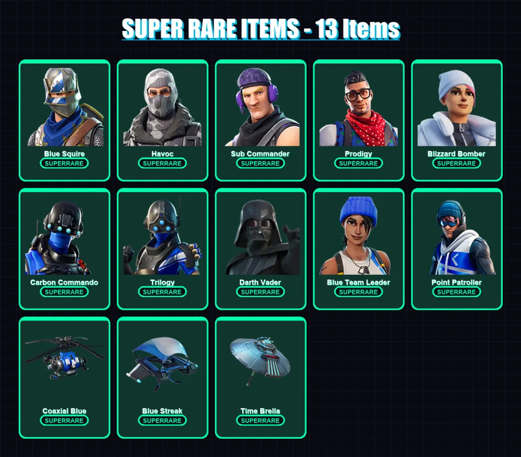 [PS4/PS5/XBOX/PC] | Blue Squire | Havoc | Sub Commander | Prodigy | Blizzard Bomber | 61 skin | 83 pickaxe | 46 emote | 69 glider | Lv729 — Fortnite account