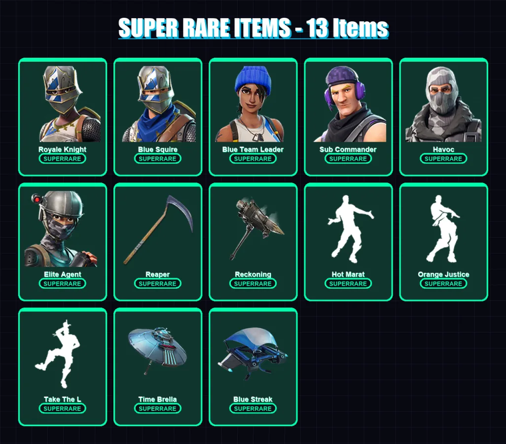 [PS4/PS5/PC] | Royale Knight | Blue Squire | Blue Team Leader | Sub Commander | Havoc | 59 skin | 68 pickaxe | 71 emote | 73 glider | Lv1377
