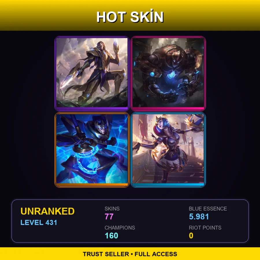 VN | Lv431 | Unranked | 77 Skin | 160 Champ — LoL account