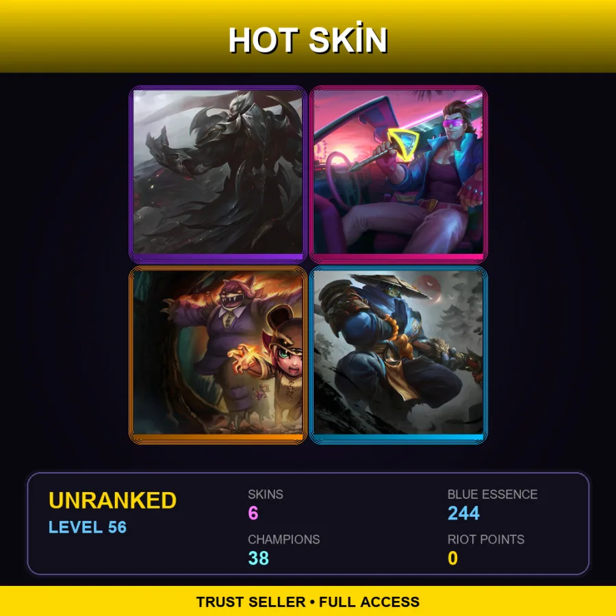 LAN | God-King Darius | Demacia Vice Garen | Reverse Annie | Temple Jax | 6 Skin | 38 Champ | Lv56