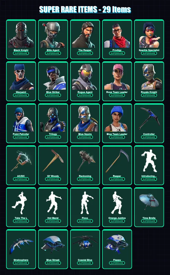[PC] | Black Knight | Elite Agent | The Reaper | Prodigy | Sparkle Specialist | 127 skin | 118 pickaxe | 121 emote | 109 glider | Lv1192