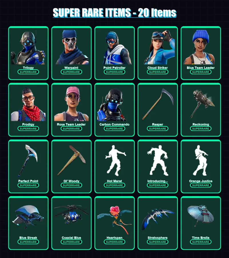 [PC/XBOX] | Trilogy | Warpaint | Point Patroller | Cloud Striker | Blue Team Leader | 215 skin | 199 pickaxe | 143 emote | 164 glider | Lv2301