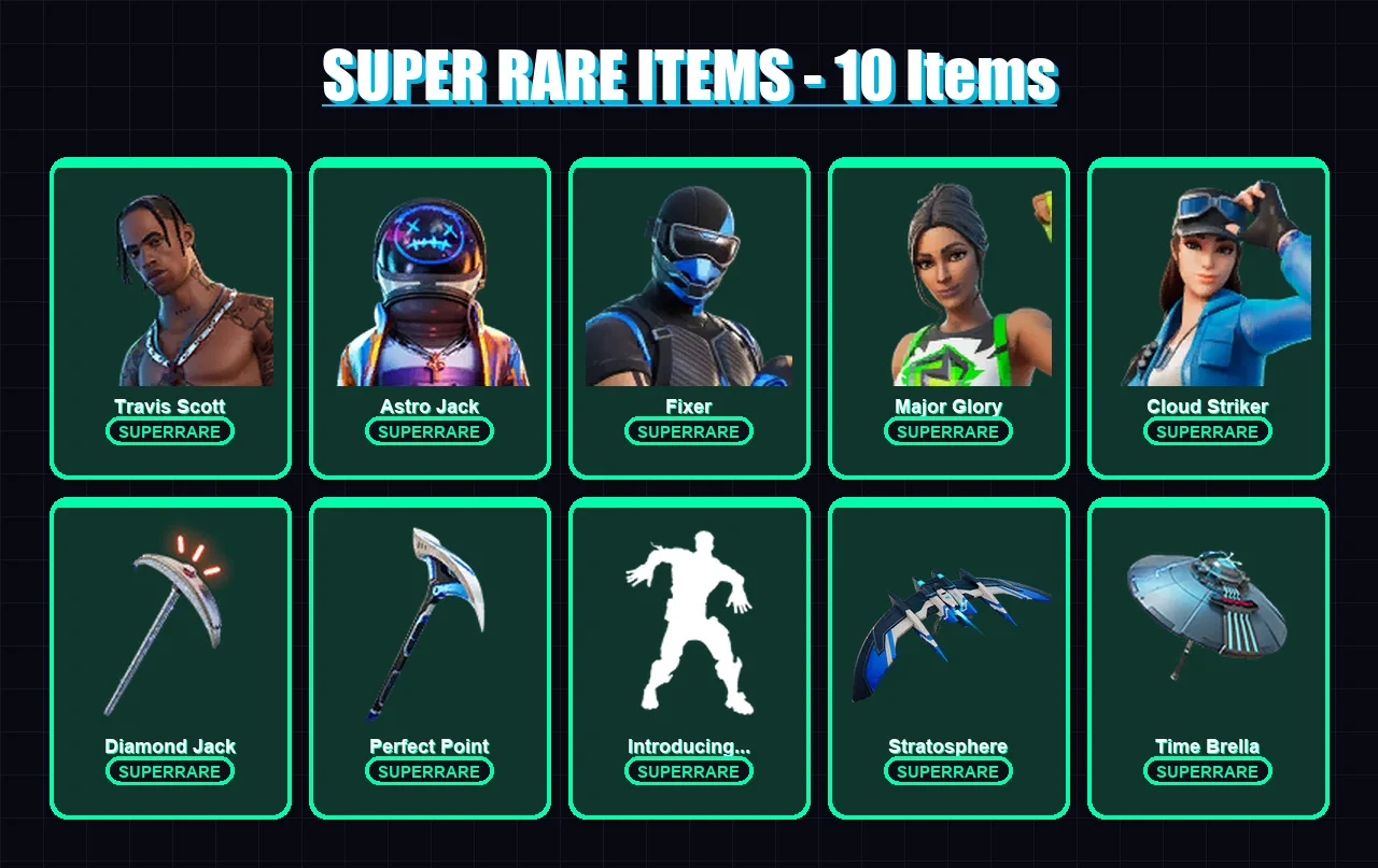 [PS4/PS5/XBOX/PC] | Travis Scott | Astro Jack | Fixer | Major Glory | Cloud Striker | 157 skin | 173 pickaxe | 122 emote | 132 glider | Lv1675
