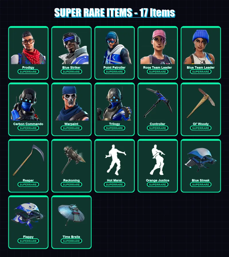 [PC/XBOX/PSN] | Prodigy | Blue Striker | Point Patroller | Rose Team Leader | Blue Team Leader | 55 skin | 59 pickaxe | 52 emote | 57 glider | Lv928