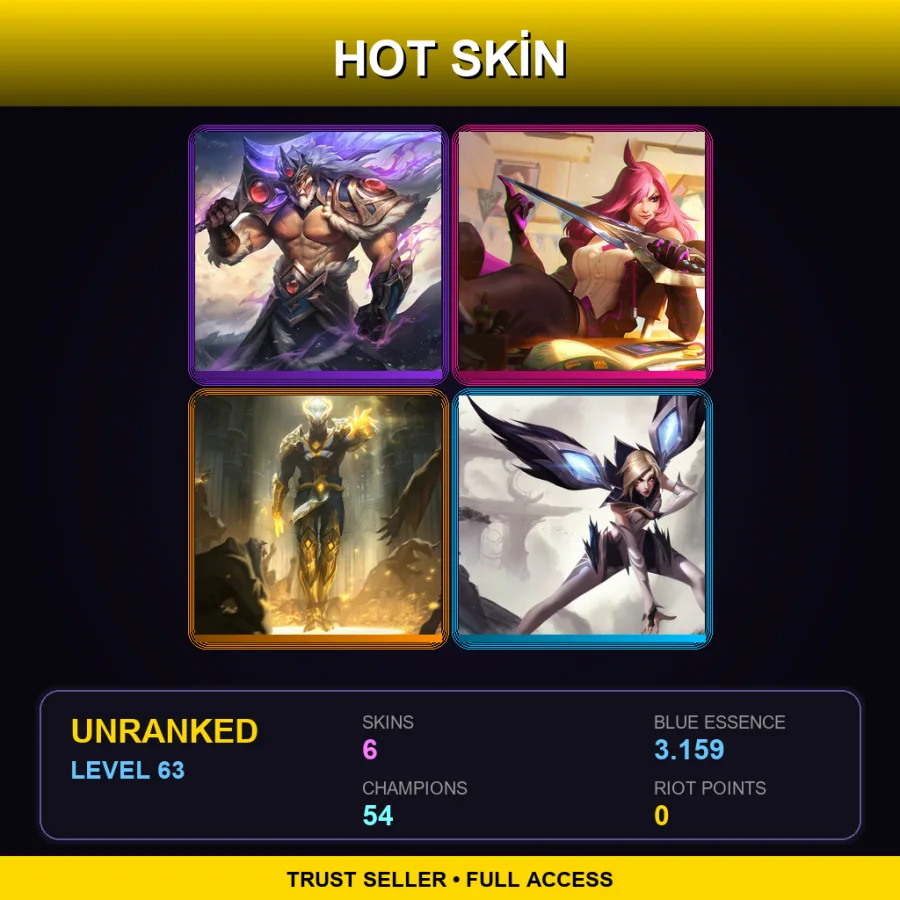ME | Lv63 | Unranked | 6 Skin | 54 Champ — LoL account