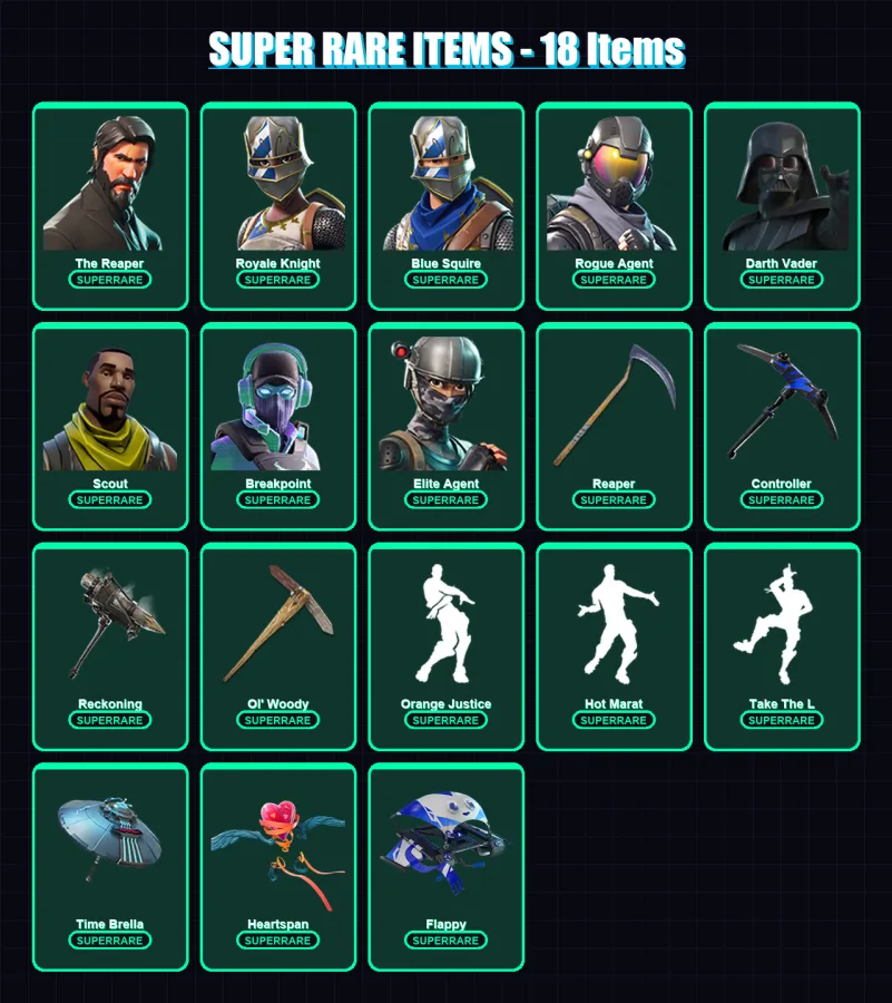 [PS4/PS5/XBOX/PC] | The Reaper | Royale Knight | Blue Squire | Rogue Agent | Darth Vader | 339 skin | 336 pickaxe | 253 emote | 223 glider | Lv3684