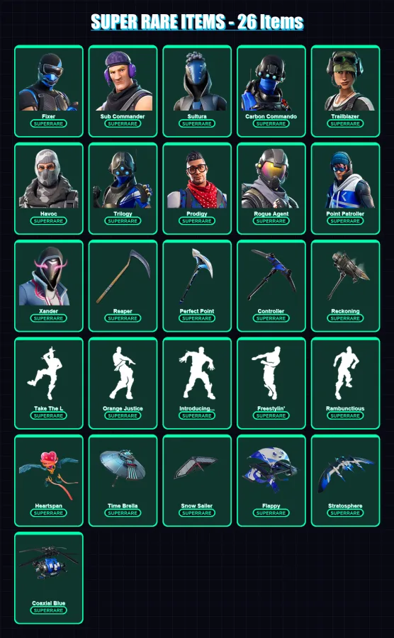 [PC/XBOX] | Fixer | Sub Commander | Sultura | Carbon Commando | Trailblazer | 95 skin | 93 pickaxe | 107 emote | 97 glider | Lv1097