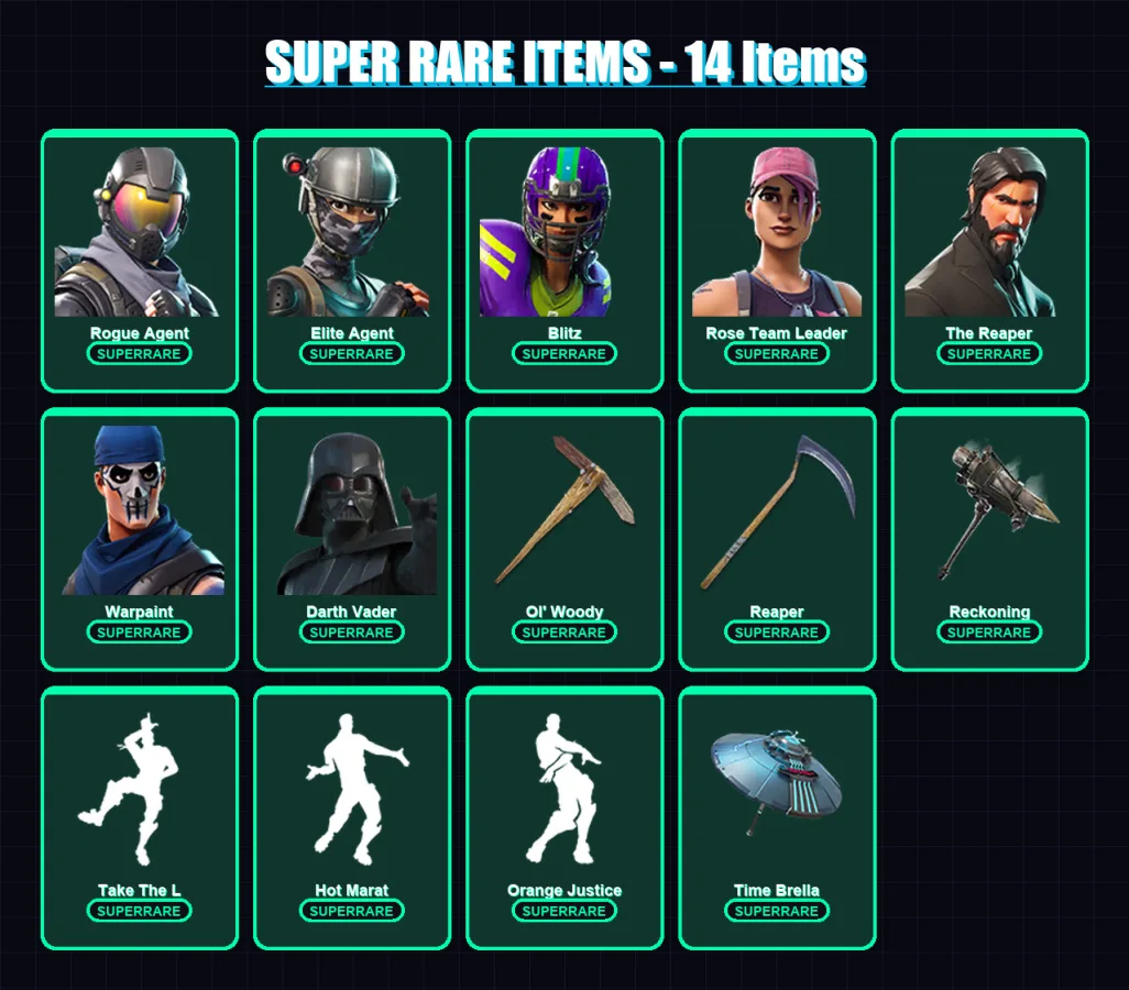 [PC/XBOX/PSN] | Rogue Agent | Elite Agent | Blitz | Rose Team Leader | The Reaper | 219 skin | 258 pickaxe | 188 emote | 240 glider | Lv3511