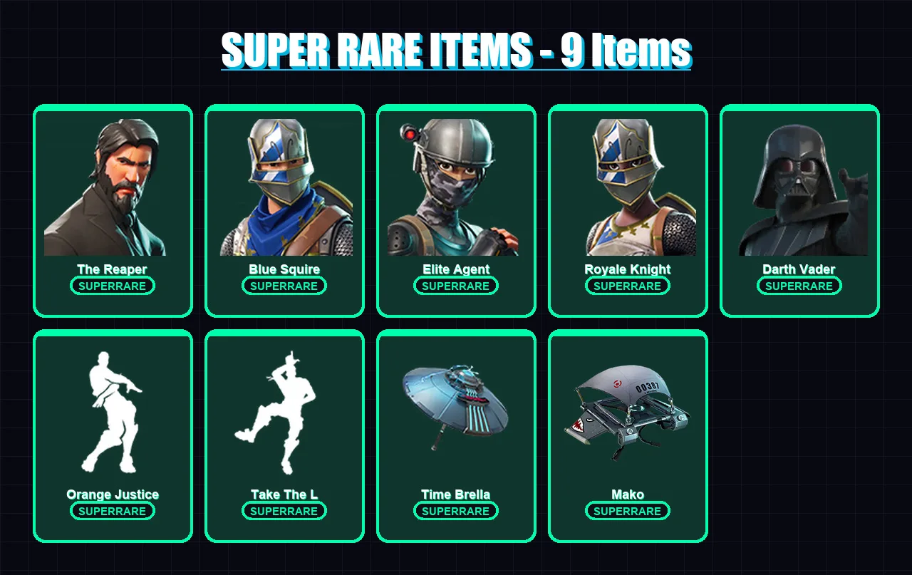 [PS4/PS5/XBOX/PC] | The Reaper | Blue Squire | Elite Agent | Royale Knight | Darth Vader | 39 skin | 53 pickaxe | 42 emote | 63 glider | Lv1062