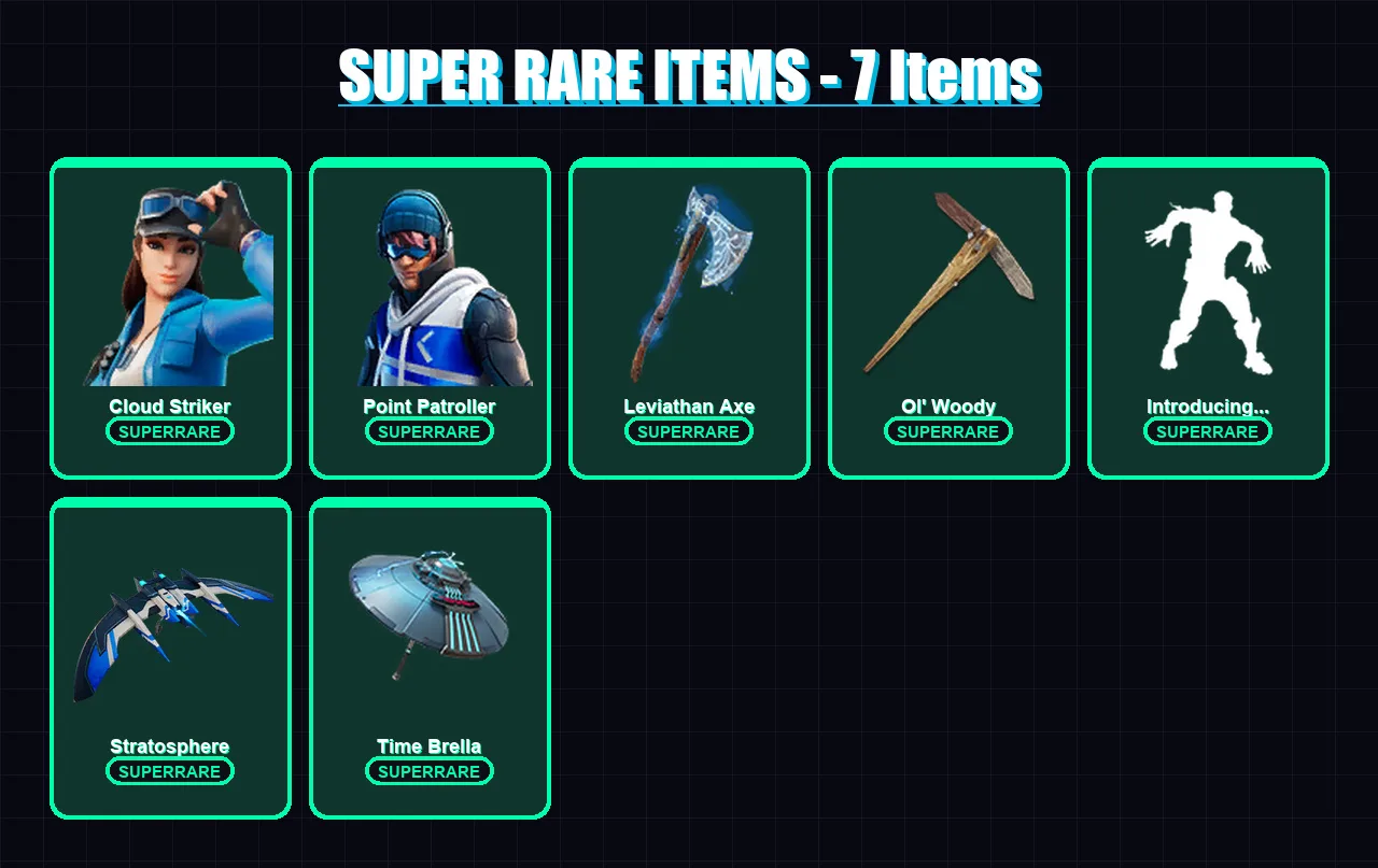 [PS4/PS5/XBOX/PC] | Cloud Striker | Point Patroller | Midas | Joey | Fade | 105 skin | 137 pickaxe | 90 emote | 100 glider | Lv1589