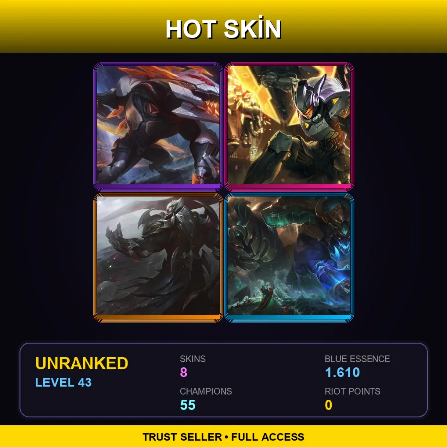 LAN | Lv43 | Unranked | 8 Skin | 55 Champ — LoL account