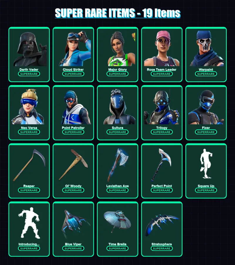 [PC/XBOX] | Darth Vader | Cloud Striker | Major Glory | Rose Team Leader | Warpaint | 407 skin | 413 pickaxe | 281 emote | 249 glider | Lv4430