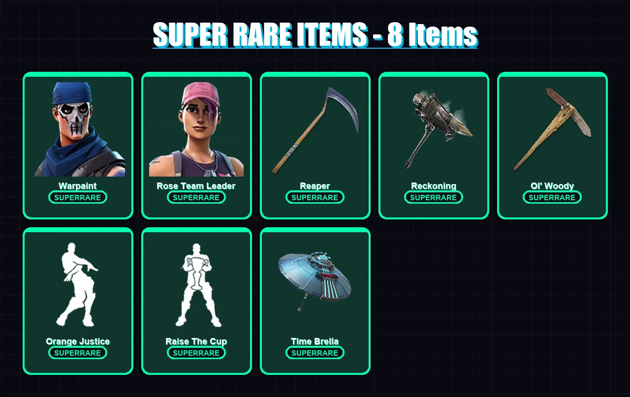 [PC/XBOX/PSN] | Warpaint | Rose Team Leader | Hybrid | Calamity | Spectra Knight | 77 skin | 85 pickaxe | 82 emote | 72 glider | Lv1191