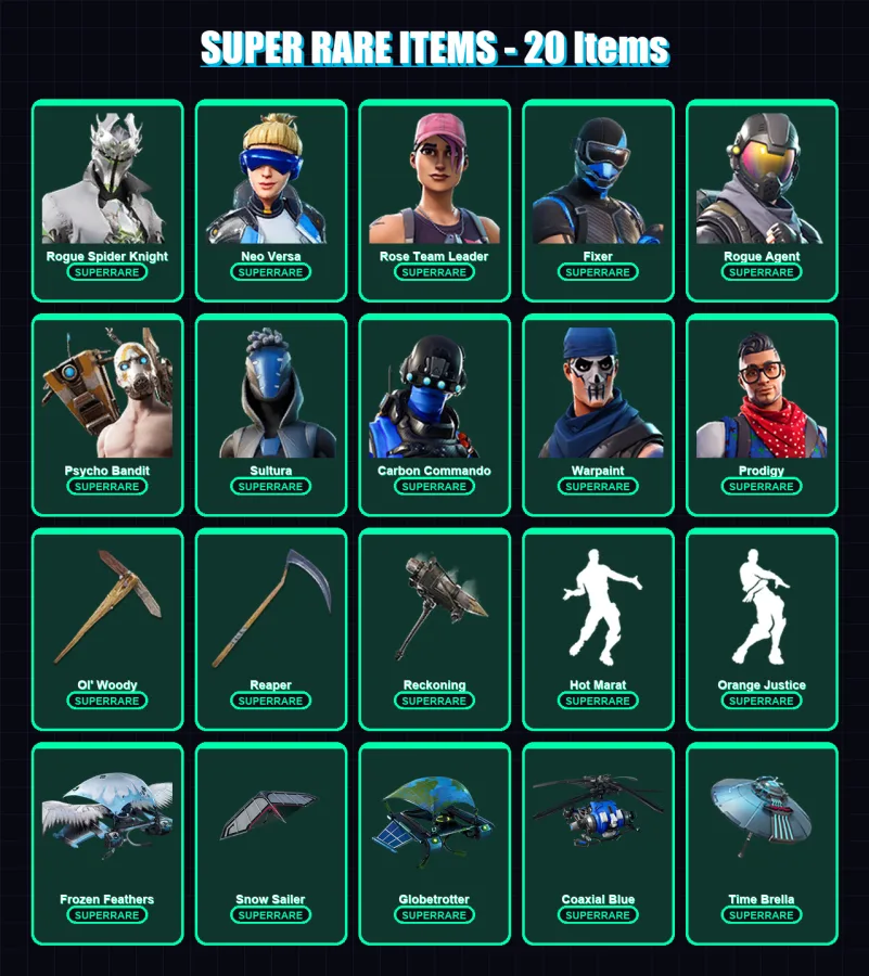 [PS4/PS5/PC] | Rogue Spider Knight | Neo Versa | Rose Team Leader | Fixer | Rogue Agent | 205 skin | 175 pickaxe | 193 emote | 161 glider | Lv2039