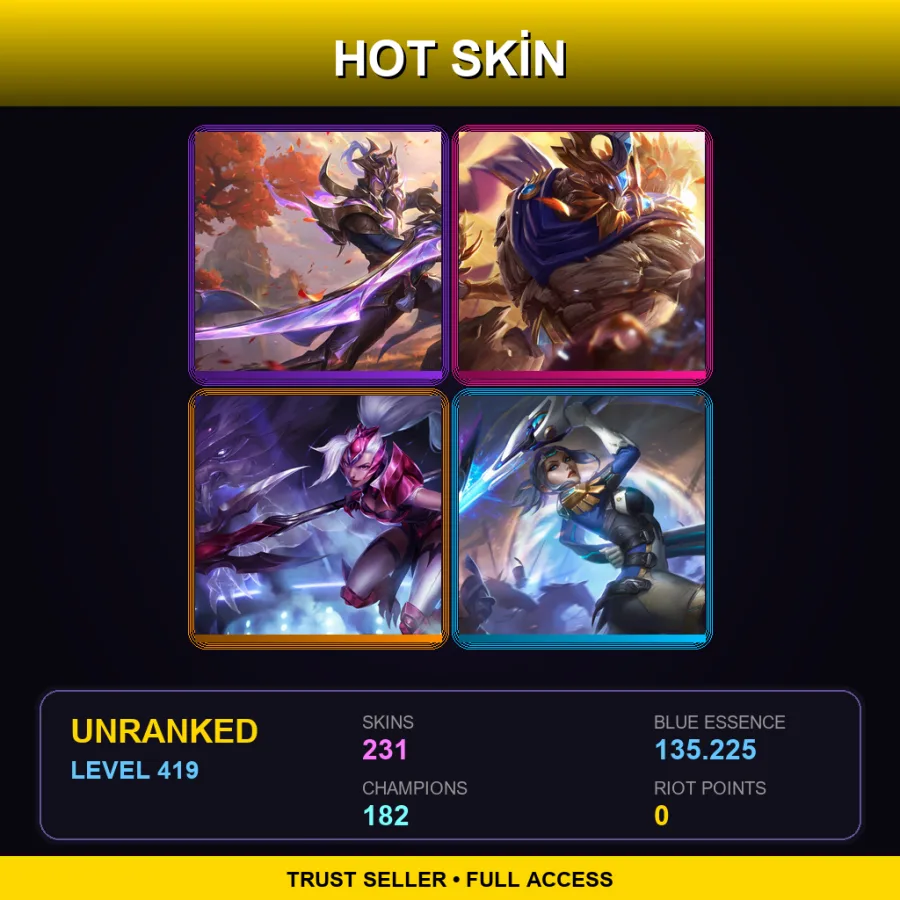SG | Lv419 | Unranked | 231 Skin | 182 Champ