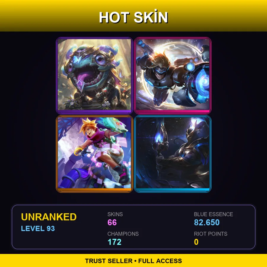 VN | Lv93 | Unranked | 66 Skin | 172 Champ — LoL account