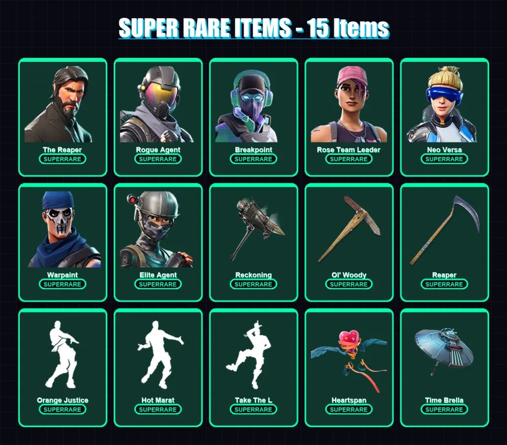 [PC/XBOX/PSN] | The Reaper | Rogue Agent | Breakpoint | Rose Team Leader | Neo Versa | 168 skin | 153 pickaxe | 150 emote | 140 glider | Lv1646