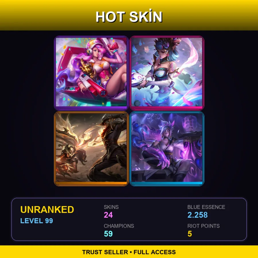 ME | Arcade Miss Fortune | Spirit Blossom Evelynn | High Noon Varus | Spirit Blossom Riven | 24 Skin | 59 Champ | Lv99