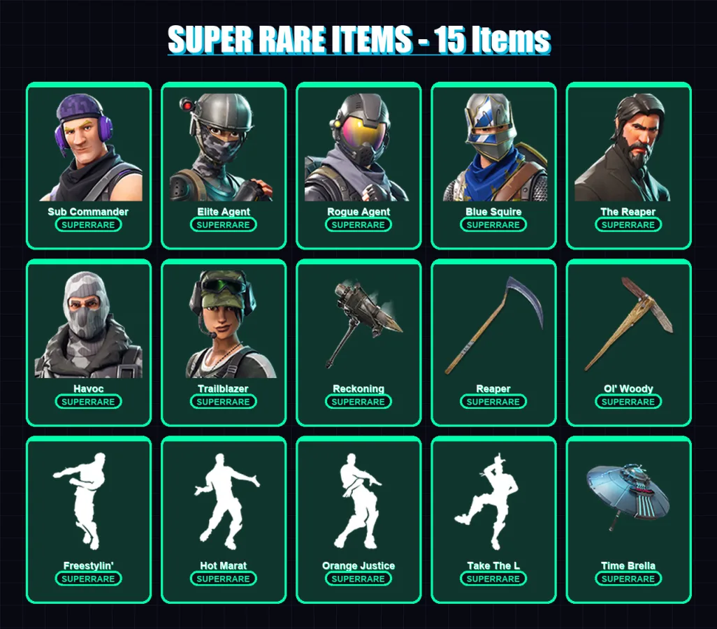 [PC/XBOX/PSN] | Sub Commander | Elite Agent | Rogue Agent | Blue Squire | The Reaper | 168 skin | 173 pickaxe | 127 emote | 130 glider | Lv1808