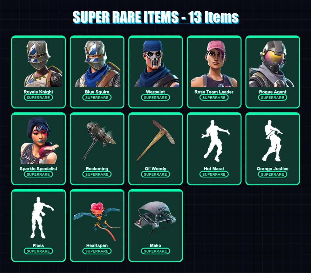 [PC/PSN] | Royale Knight | Blue Squire | Warpaint | Rose Team Leader | Rogue Agent | 51 skin | 52 pickaxe | 57 emote | 48 glider | Lv810