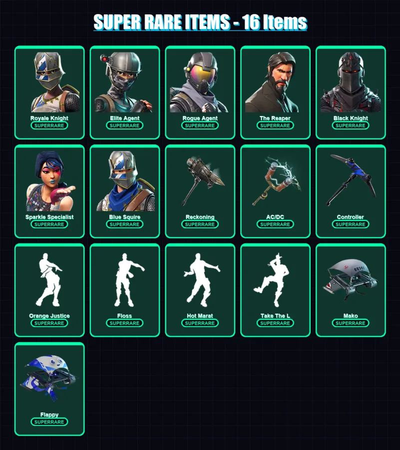 [PS4/PS5/XBOX/PC] | Royale Knight | Elite Agent | Rogue Agent | The Reaper | Black Knight | 43 skin | 28 pickaxe | 52 emote | 39 glider | Lv517