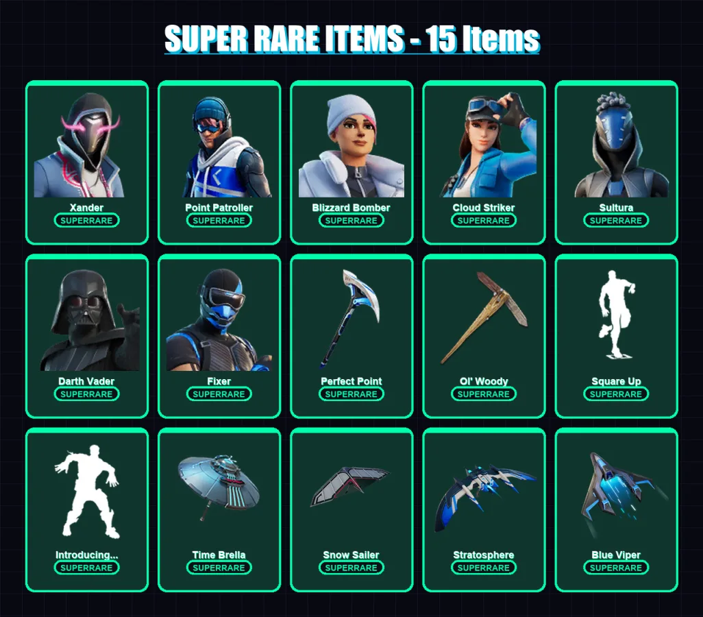 [PS4/PS5/XBOX/PC] | Xander | Point Patroller | Blizzard Bomber | Cloud Striker | Sultura | 225 skin | 277 pickaxe | 177 emote | 214 glider | Lv3623