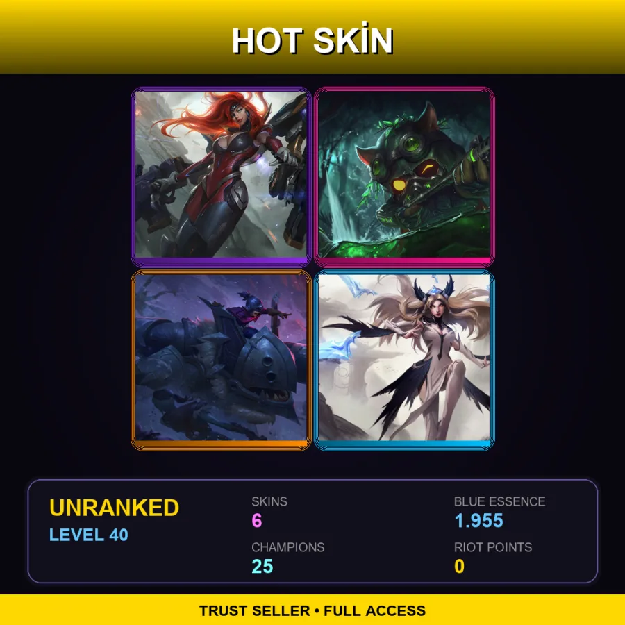 LAN | Lv40 | Unranked | 6 Skin | 25 Champ — LoL account