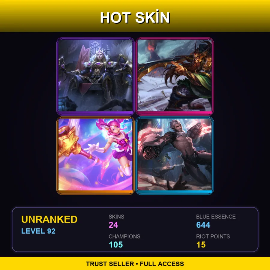 BR | Victorious Sejuani | Warring Kingdoms Tryndamere | Star Guardian Lux | PROJECT: Sylas | 24 Skin | 105 Champ | Lv92