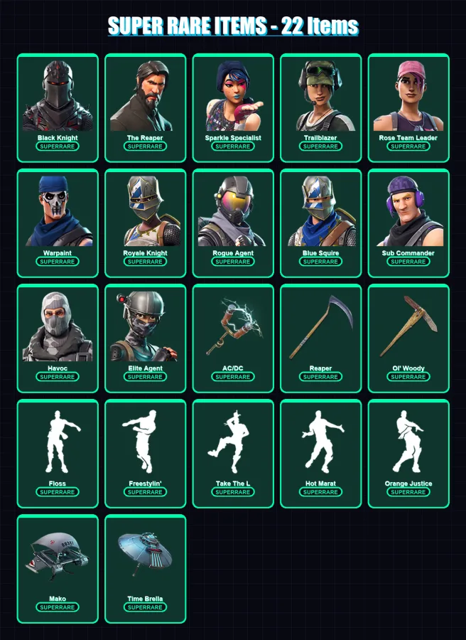 [PC/XBOX/PSN] | Black Knight | The Reaper | Omega | Sparkle Specialist | Trailblazer | 102 skin | 102 pickaxe | 82 emote | 90 glider | Lv1263