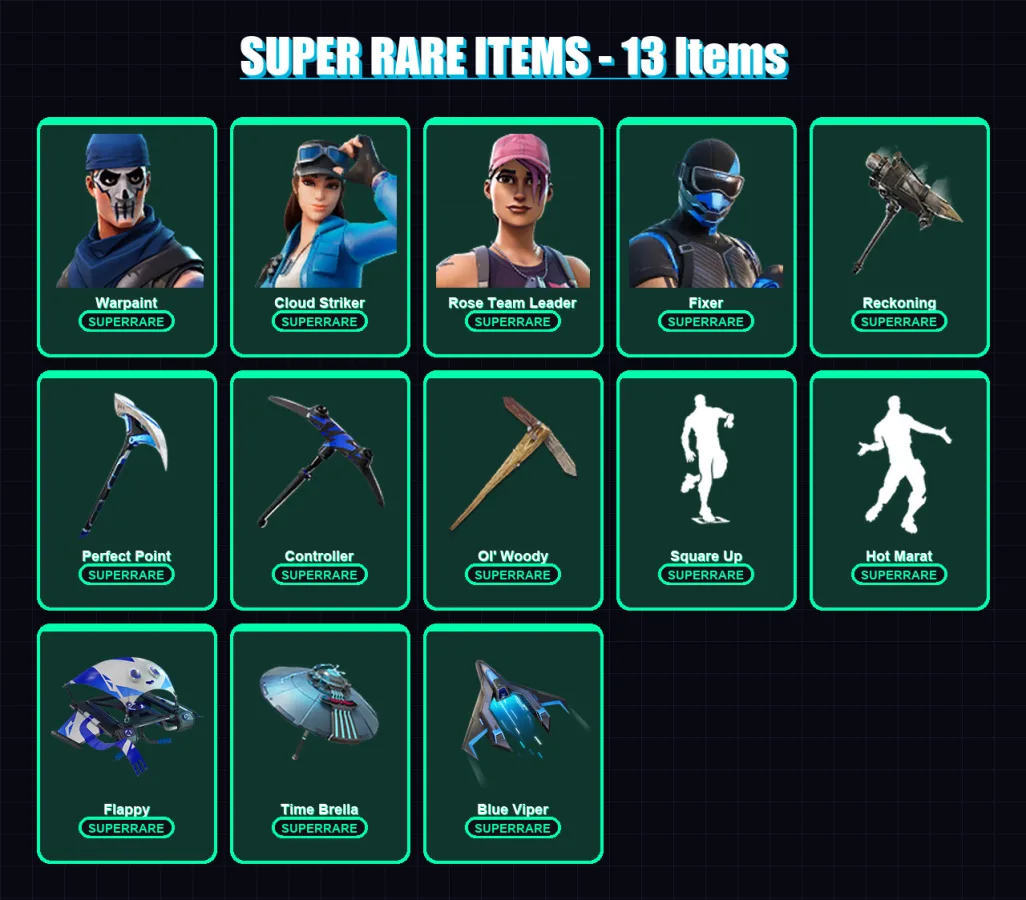 [PS4/PS5/XBOX/PC] | Warpaint | Cloud Striker | Rose Team Leader | Fixer | Sentinel | 112 skin | 126 pickaxe | 95 emote | 111 glider | Lv1171