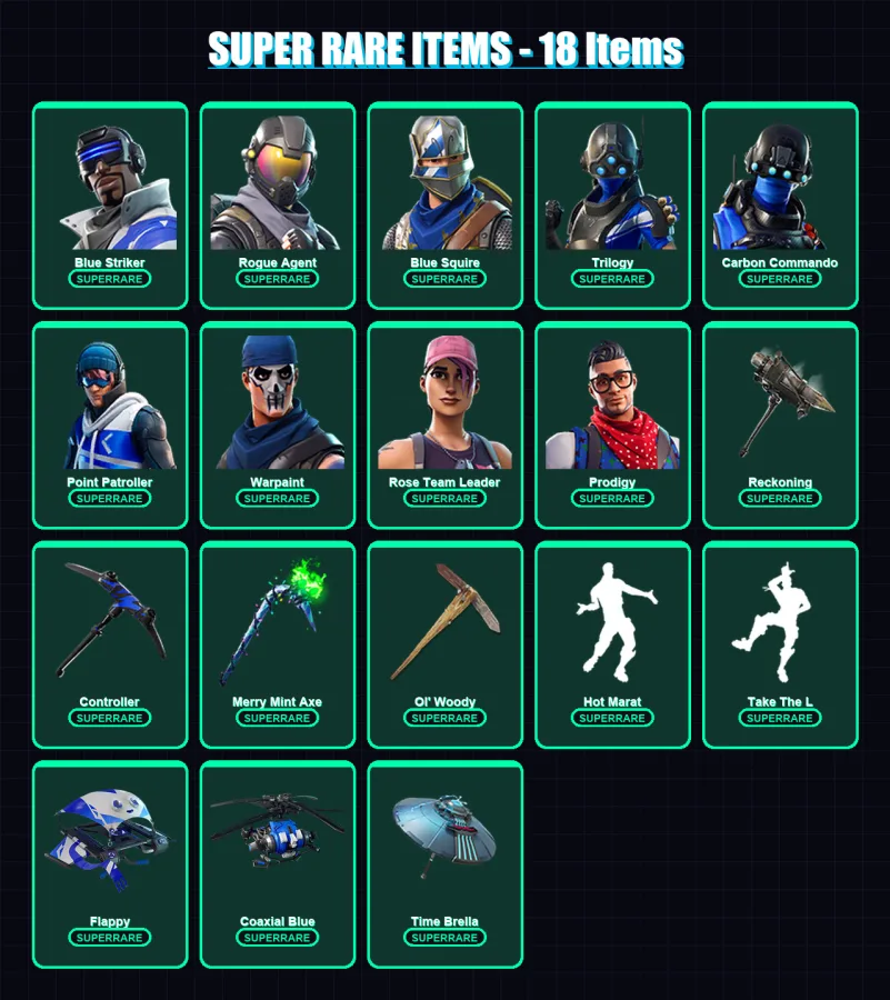 [PC/XBOX/PSN] | Blue Striker | Rogue Agent | Blue Squire | Trilogy | Carbon Commando | 120 skin | 122 pickaxe | 112 emote | 110 glider | Lv1532