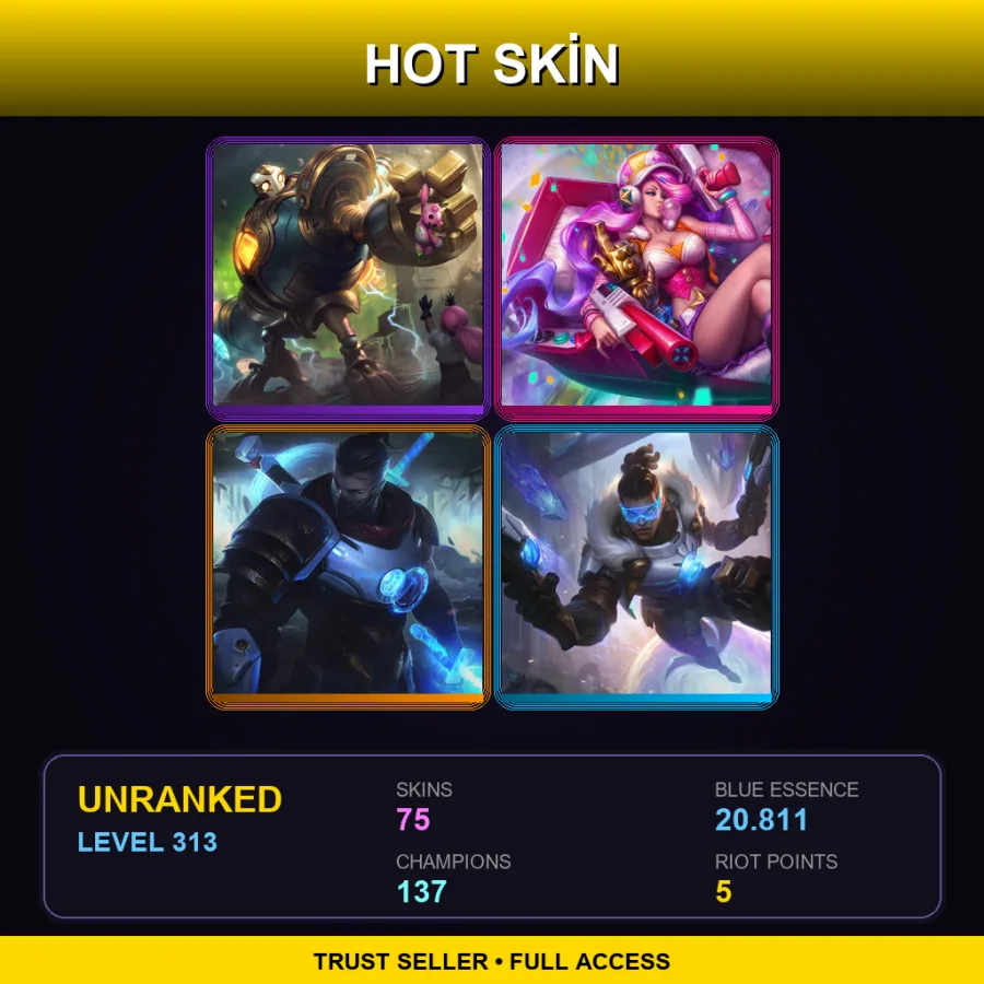 LAS | Lv313 | Unranked | 75 Skin | 137 Champ — LoL account