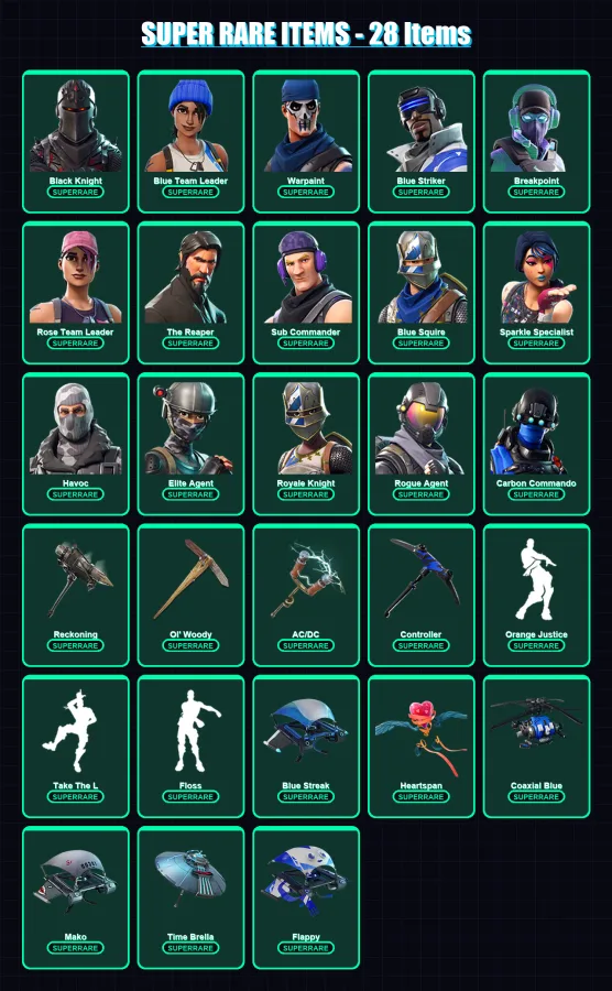 [PC/XBOX/PSN] | Black Knight | Blue Team Leader | Warpaint | Blue Striker | Breakpoint | 152 skin | 189 pickaxe | 194 emote | 172 glider | Lv4343